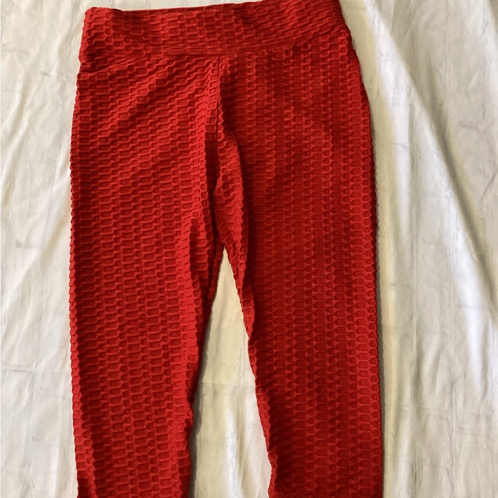 Red Textured Women's Leggings